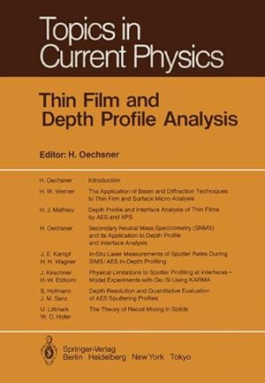 Image du vendeur pour Thin Film and Depth Profile Analysis mis en vente par BuchWeltWeit Ludwig Meier e.K.