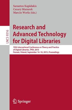 Image du vendeur pour Research and Advanced Technology for Digital Libraries mis en vente par BuchWeltWeit Ludwig Meier e.K.