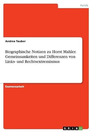Bild des Verkufers fr Biographische Notizen zu Horst Mahler. Gemeinsamkeiten und Differenzen von Links- und Rechtsextremismus zum Verkauf von BuchWeltWeit Ludwig Meier e.K.
