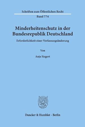 Seller image for Minderheitenschutz in der Bundesrepublik Deutschland. for sale by BuchWeltWeit Ludwig Meier e.K.