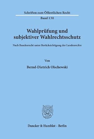 Image du vendeur pour Wahlprfung und subjektiver Wahlrechtsschutz. mis en vente par BuchWeltWeit Ludwig Meier e.K.