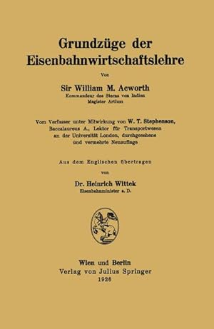 Bild des Verkufers fr Grundzge der Eisenbahnwirtschaftslehre zum Verkauf von BuchWeltWeit Ludwig Meier e.K.