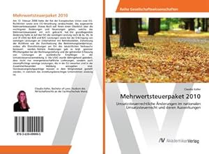 Bild des Verkufers fr Mehrwertsteuerpaket 2010 zum Verkauf von BuchWeltWeit Ludwig Meier e.K.
