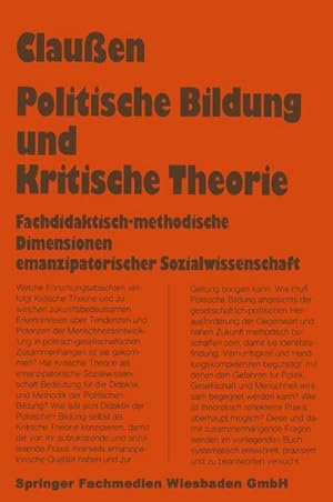 Imagen del vendedor de Politische Bildung und Kritische Theorie a la venta por BuchWeltWeit Ludwig Meier e.K.