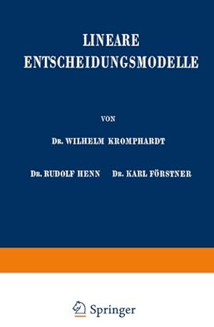 Bild des Verkufers fr Lineare Entscheidungsmodelle zum Verkauf von BuchWeltWeit Ludwig Meier e.K.