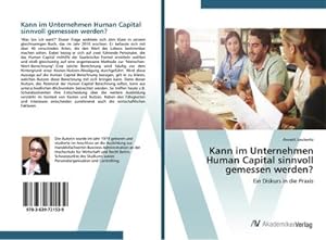 Seller image for Kann im Unternehmen Human Capital sinnvoll gemessen werden? for sale by BuchWeltWeit Ludwig Meier e.K.
