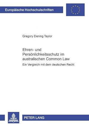 Imagen del vendedor de Ehren- und Persnlichkeitsschutz im australischen Common Law a la venta por BuchWeltWeit Ludwig Meier e.K.