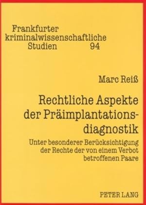 Imagen del vendedor de Rechtliche Aspekte der Primplantationsdiagnostik a la venta por BuchWeltWeit Ludwig Meier e.K.