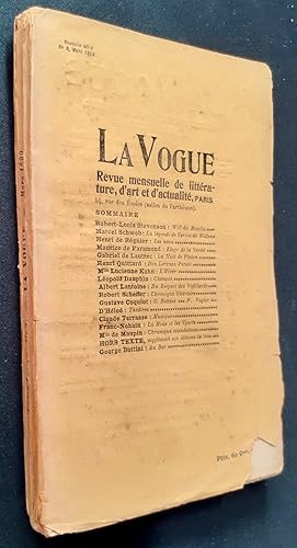 Imagen del vendedor de La Vogue. Revue mensuelle de littrature, d'art et d'actualit - Nouvelle srie : N3, mars 1899. a la venta por Le Livre  Venir