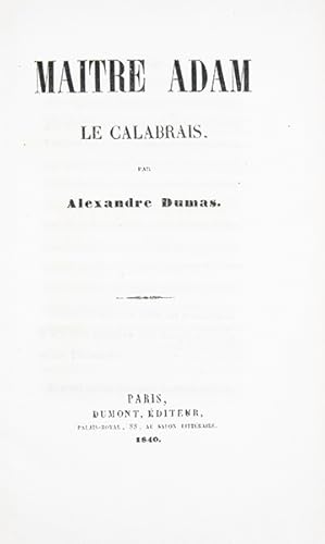 Maître Adam le Calabrais. by DUMAS PERE (Alexandre) | Librairie HATCHUEL