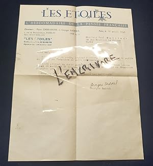 Lettre signée de Georges Sadoul - Avril 1945