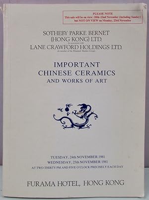 Seller image for IMPORTANT CHINESE CERAMICS 24-25 November 1981 for sale by Antique Emporium