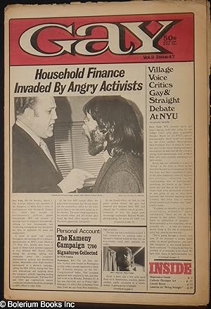 Immagine del venditore per Gay: vol. 2, #47, March 29, 1971: Household Finance Invaded by Angry Activists venduto da Bolerium Books Inc.