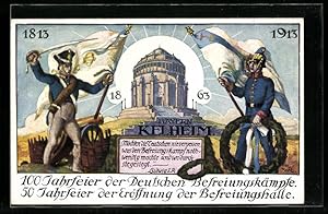 Bild des Verkufers fr Ansichtskarte Kelheim, 50 Jahre Erffnung d. Befreiungshalle, 100 Jahre Befreiungskriege 1813-1913, Soldaten, Ganzsache Bayern zum Verkauf von Bartko-Reher