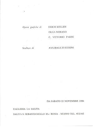 Imagen del vendedor de Erich Keller / Olga Morano / C. Vittorio Parisi / Annibale Zucchini (invitation) a la venta por The land of Nod - art & books