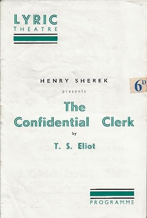 The Confidential Clerk. Theatre Programme. 1st London run. Lyric Theatre