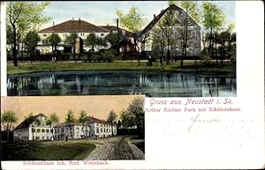 Bild des Verkufers fr Ansichtskarte / Postkarte Neustadt in Sachsen, Arthur Richter Park mit Schtzenhaus - Inh. Rud. Weissbach zum Verkauf von akpool GmbH