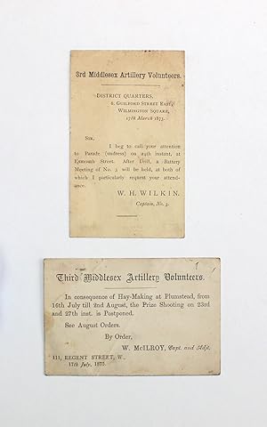 Seller image for Two Original Printed Letter/Envelopes Cards from the Captains of the Third Middlesex Artillery Volunteers. for sale by Lasting Words Ltd