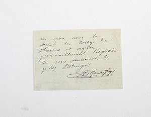 Bild des Verkufers fr An Original LetterBase/Note Handwritten and Signed by French Biologist Jean Louis Armand de Quatrefages de Brau. zum Verkauf von Lasting Words Ltd