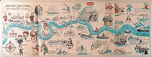 RIVER THAMES FROM WESTMINSTER TO TILBURY. Pictorial map depicting numerous historical events an...