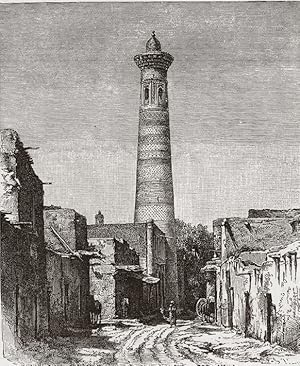 Minaret in Khiva in Asiatic Russia,Antique Historical Print