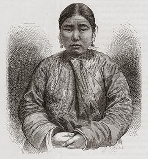 Aino Girl in Asiatic Russia,Antique Historical Genealogy Print