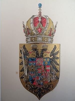 Wappenschild und Krone des mittleren österreichischen Wappens. Chromolithographie. Um 1900. Ca. 1...