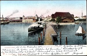 Ansichtskarte / Postkarte Konstanz am Bodensee, Panorama vom Leuchtturm, Hafen, Dampfer
