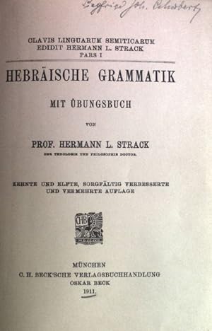 Imagen del vendedor de Hebrische Grammatik mit bungsbuch. a la venta por books4less (Versandantiquariat Petra Gros GmbH & Co. KG)