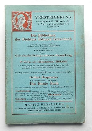 Die Bibliothek des Dichters Eduard Grisebach wie sie verzeichnet steht im Katalog eines deutschen...