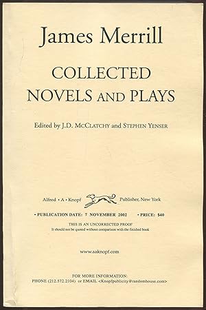 Bild des Verkufers fr James Merrill Collected Novels and Plays zum Verkauf von Between the Covers-Rare Books, Inc. ABAA
