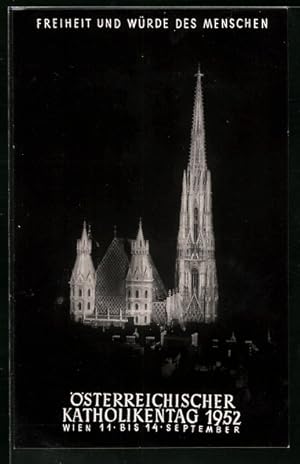 Ansichtskarte Wien, Österreichischer Katholikentag 1952, Beleuchtete Kirche
