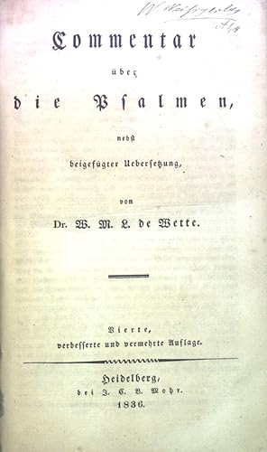 Bild des Verkufers fr Kommentar ber die Psalmen. zum Verkauf von books4less (Versandantiquariat Petra Gros GmbH & Co. KG)