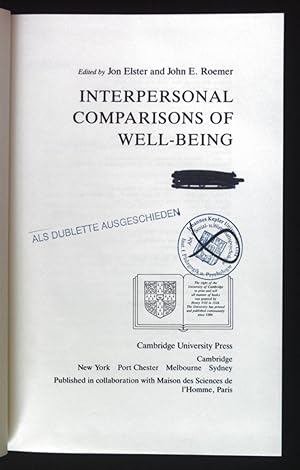 Bild des Verkufers fr Interpersonal Comparisons of Well-Being. Studies in Rationality and Social Change. zum Verkauf von books4less (Versandantiquariat Petra Gros GmbH & Co. KG)