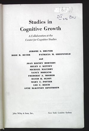 Bild des Verkufers fr Studies in Cognitive Growth. A Collaboration at the Center for Cognitive Studies. zum Verkauf von books4less (Versandantiquariat Petra Gros GmbH & Co. KG)