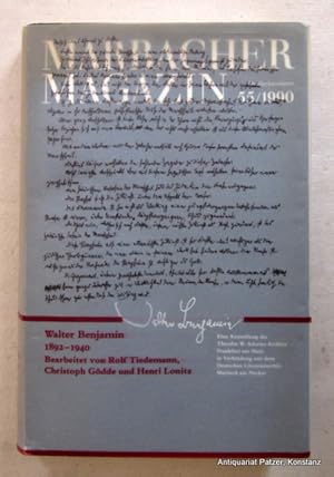 Bild des Verkufers fr Katalog zur Ausstellung des Theodor W. Adorno Archivs, Frankfurt u. des Deutschen Literaturarchivs, Marbach. Bearbeitet von Rolf Tiedemann, Christoph Gdde u. Henri Lonitz. 2. durchgesehene Auflage. Marbach, Deutsche Schillergesellschaft, 1990. Mit zahlreichen Abbildungen u. 1 gefalteten Beilage (Faksimile Pharus-Plan Berlin). 359 S. Or.-Kart. mit Schutzumschlag; etwas schiefgelesen. (Marbacher Magazin 55/1990). - Vortitel mit langem handschriftlichen Eintrag. zum Verkauf von Jrgen Patzer