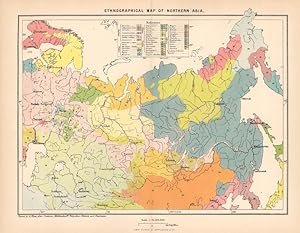 Northern Asia Ethnographical 1884 Colour Antique Historical Map