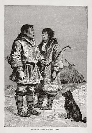 Chukchi Type People and Costumes,1884 Historical Antique Print