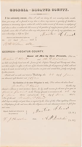[PARTIALLY-PRINTED LIQUOR LICENSE, ACCOMPLISHED IN MANUSCRIPT, GRANTED TO TAVERN OWNERS IN GEORGI...