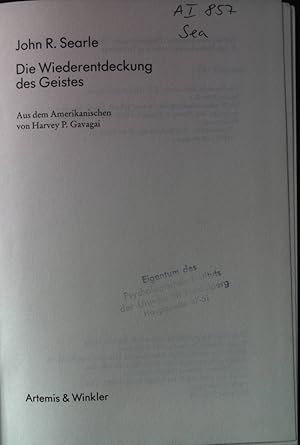 Bild des Verkufers fr Die Wiederentdeckung des Geistes. zum Verkauf von books4less (Versandantiquariat Petra Gros GmbH & Co. KG)