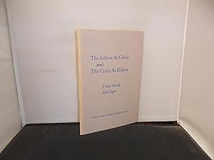 Seller image for The Editor as Critic and The Critic as Editor, Papers read at a Clark Library Seminar,November 13 1971 for sale by Provan Books