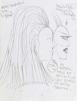 Image du vendeur pour Dessin original de Thierry Mugler - Projet pour le masque fminin d'un ballet mis en vente par Librairie Le Feu Follet