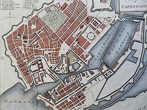 Copenhagen Denmark Detailed City Plan Fortifications 1790 Neele hand color map