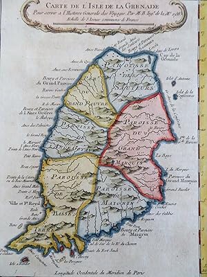 Grenada Caribbean Island St. George Grenville Sauters 1759 hand color map