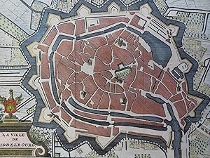 Middelburg Zeeland Netherlands City Plan Fortifications Moat 1720 detailed print