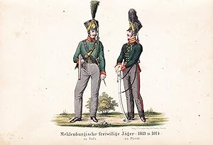 "Meklenburgische freiwillige Jäger - 1813 u. 1814 - zu Fuss / zu Pferde" - Jäger Uniform Uniforme...