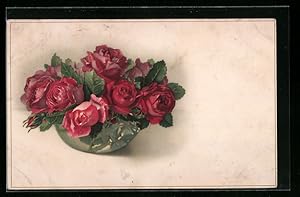 Bild des Verkufers fr Knstler-Ansichtskarte Meissner, Buch (M und B) Nr. 2211: Rote Rosen in einer Schale zum Verkauf von Bartko-Reher