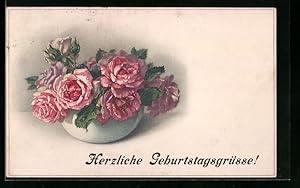 Bild des Verkufers fr Knstler-Ansichtskarte Meissner, Buch (M und B) Nr. 2211: Rote Rosen in weisser Schale, Glckwunschkarte zum Verkauf von Bartko-Reher