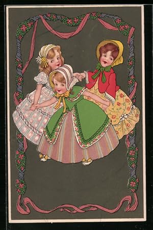 Bild des Verkufers fr Knstler-Ansichtskarte Meissner, Buch (M und B) Nr. 1376: Drei Mdchen tanzen Ringelreihen, mit Ornament zum Verkauf von Bartko-Reher