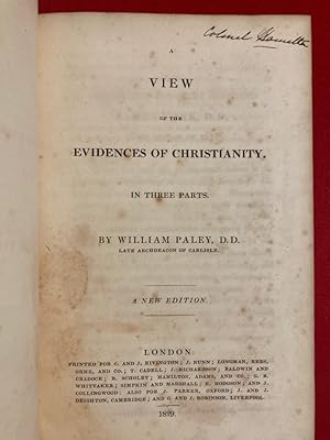 Bild des Verkufers fr A View of the Evidences of Christianity in three Parts. A New Edition. zum Verkauf von Plurabelle Books Ltd